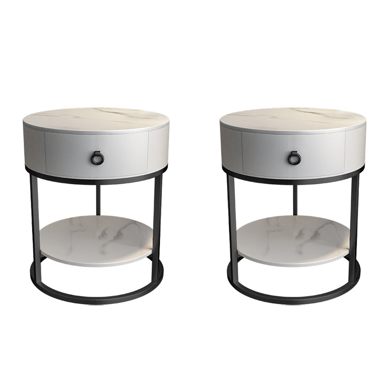 Modernistic Round End Table with Slate Top,  Double Tier Frame End Table