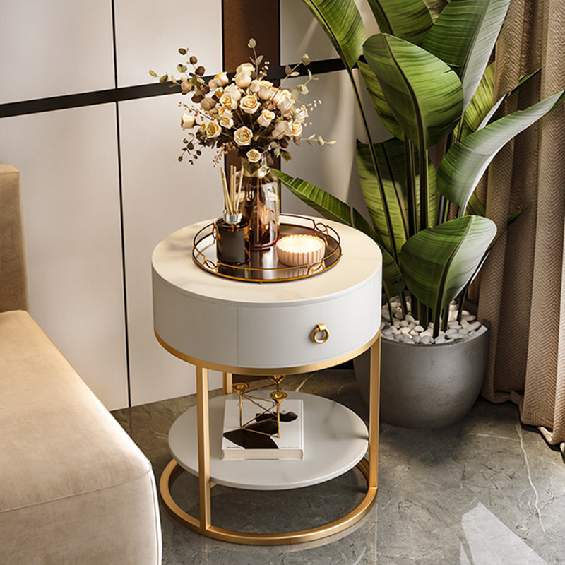 Modernistic Round End Table with Slate Top,  Double Tier Frame End Table