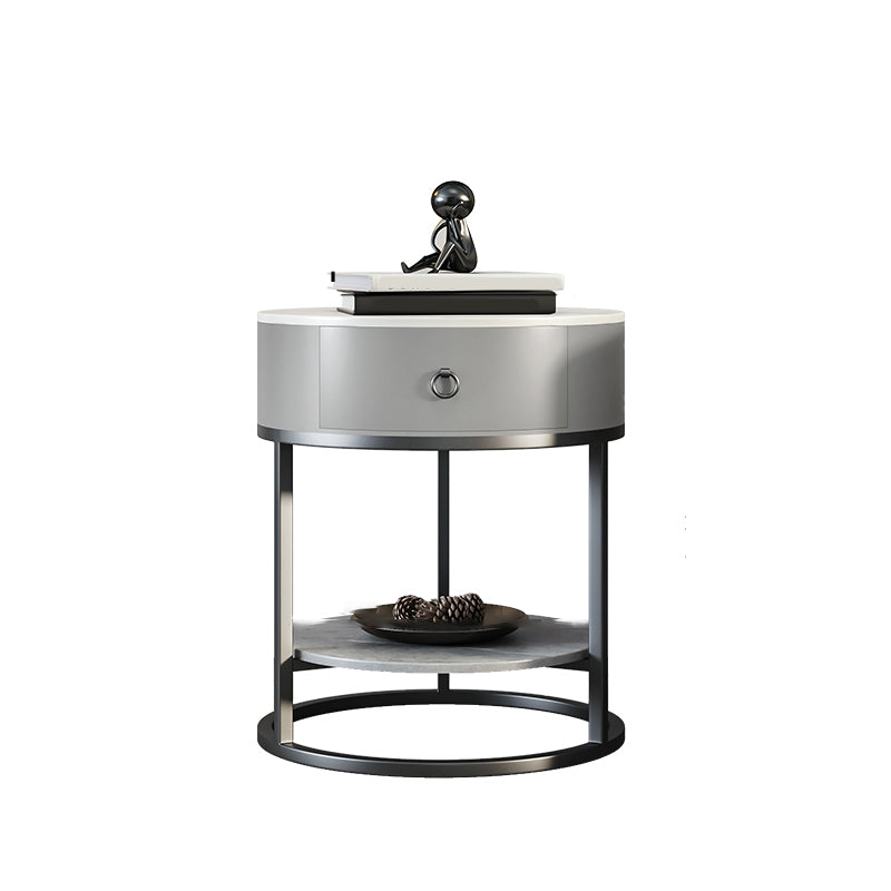 Modernistic Round End Table with Slate Top,  Double Tier Frame End Table