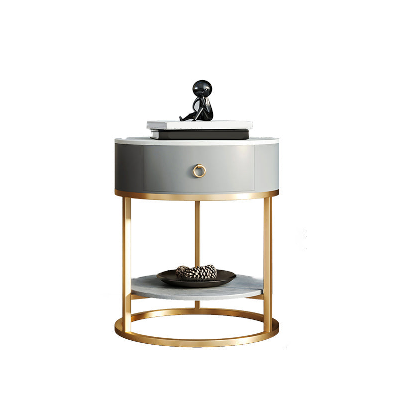 Modernistic Round End Table with Slate Top,  Double Tier Frame End Table