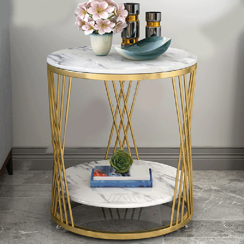 Contemporary Storage Frame End Table Round End Table with Slate Top