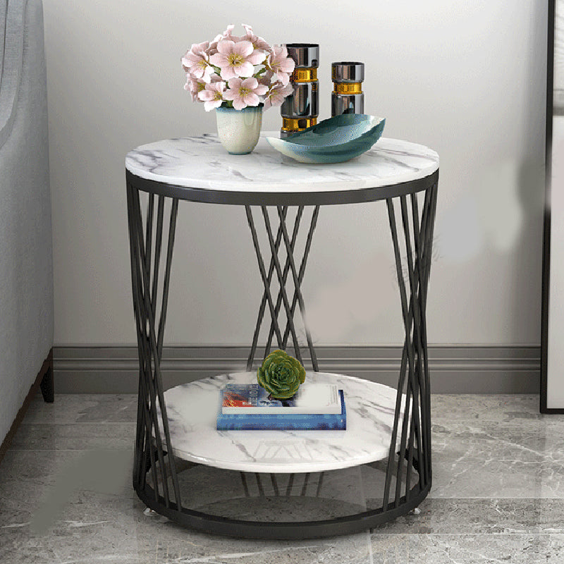 Contemporary Storage Frame End Table Round End Table with Slate Top