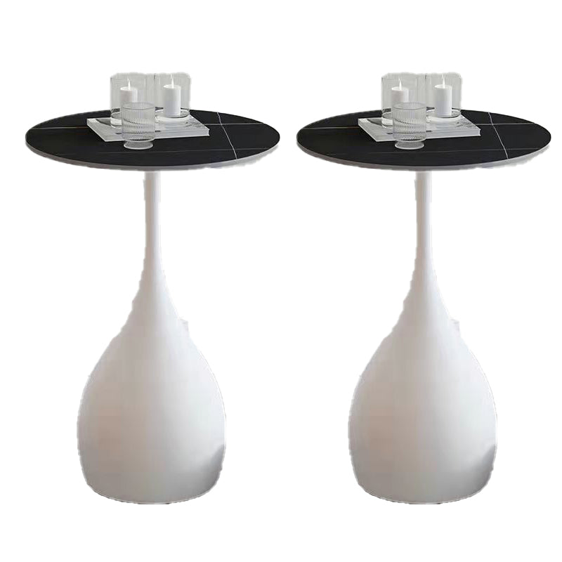 Modern Round Stone Pedestal Sofa Side Accent Table - Dia 12.6-In