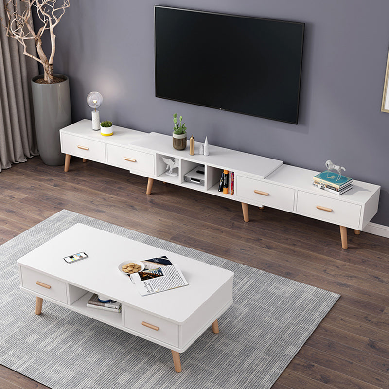 12" - Brede houten tv-standaard, verschuifbare Scandinavische tv-console met 2/3/4 lades