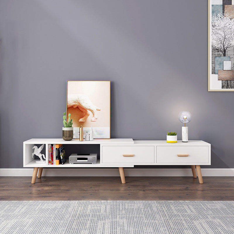 12" - Brede houten tv-standaard, verschuifbare Scandinavische tv-console met 2/3/4 lades