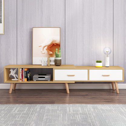 12" - Brede houten tv-standaard, verschuifbare Scandinavische tv-console met 2/3/4 lades