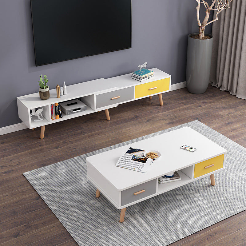 12" - Brede houten tv-standaard, verschuifbare Scandinavische tv-console met 2/3/4 lades