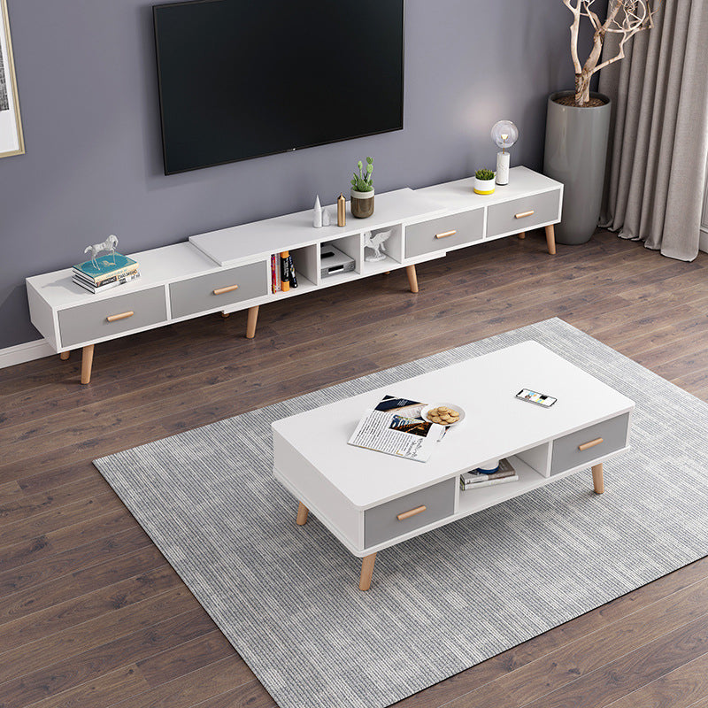 12" - Brede houten tv-standaard, verschuifbare Scandinavische tv-console met 2/3/4 lades
