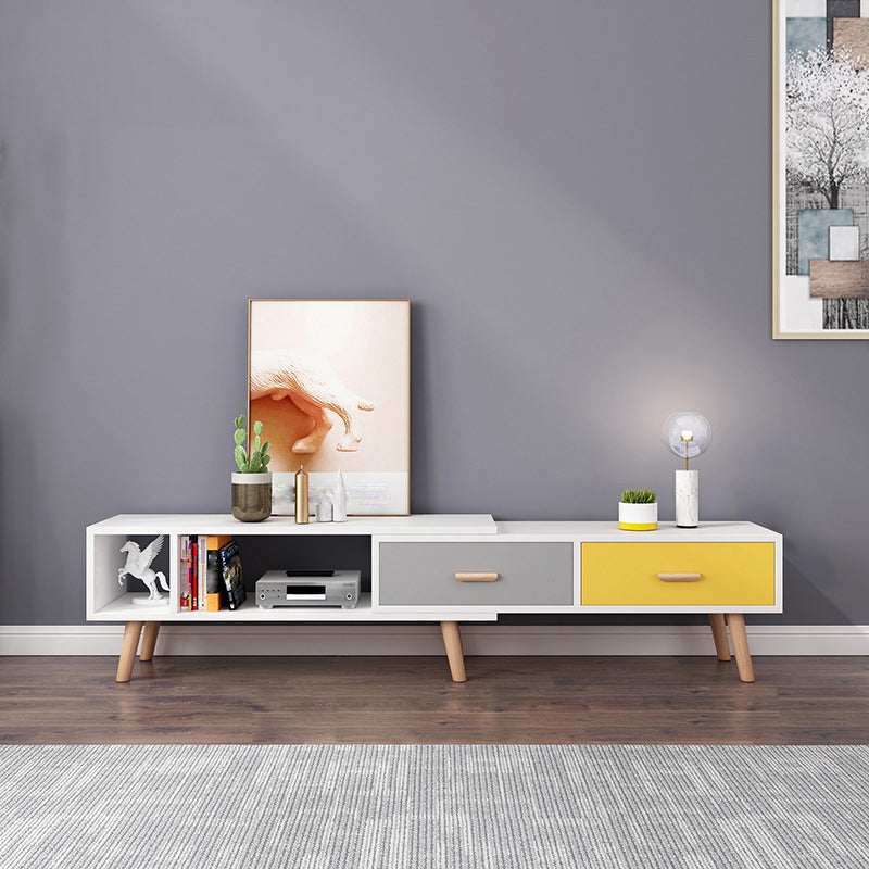 12" - Brede houten tv-standaard, verschuifbare Scandinavische tv-console met 2/3/4 lades
