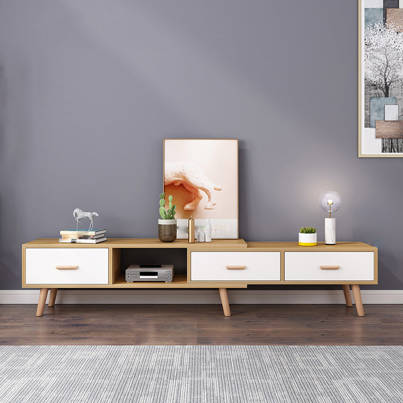 12" - Brede houten tv-standaard, verschuifbare Scandinavische tv-console met 2/3/4 lades