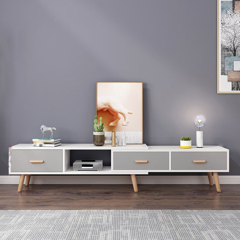 12" - Brede houten tv-standaard, verschuifbare Scandinavische tv-console met 2/3/4 lades