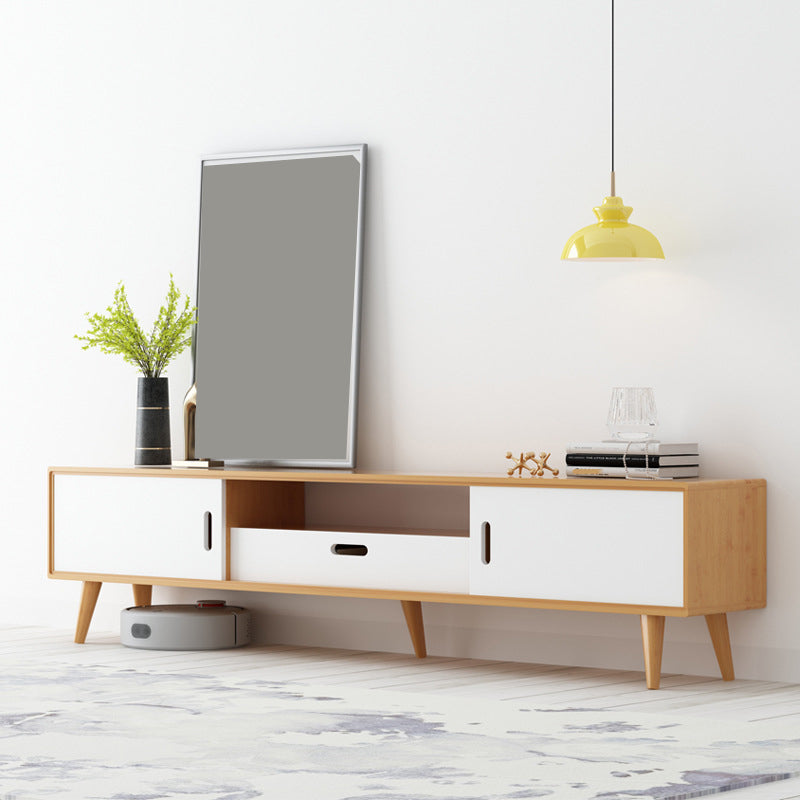 Moderne tv-standaard met 4 poten, massief houten tv-standaardconsole met verschuifbare opbergruimte