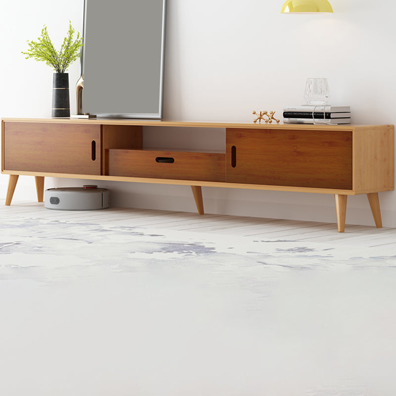 Moderne tv-standaard met 4 poten, massief houten tv-standaardconsole met verschuifbare opbergruimte