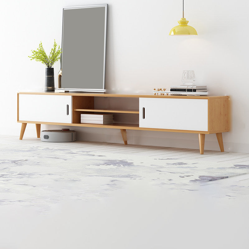 Moderne tv-standaard met 4 poten, massief houten tv-standaardconsole met verschuifbare opbergruimte