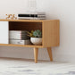 Moderne tv-standaard met 4 poten, massief houten tv-standaardconsole met verschuifbare opbergruimte