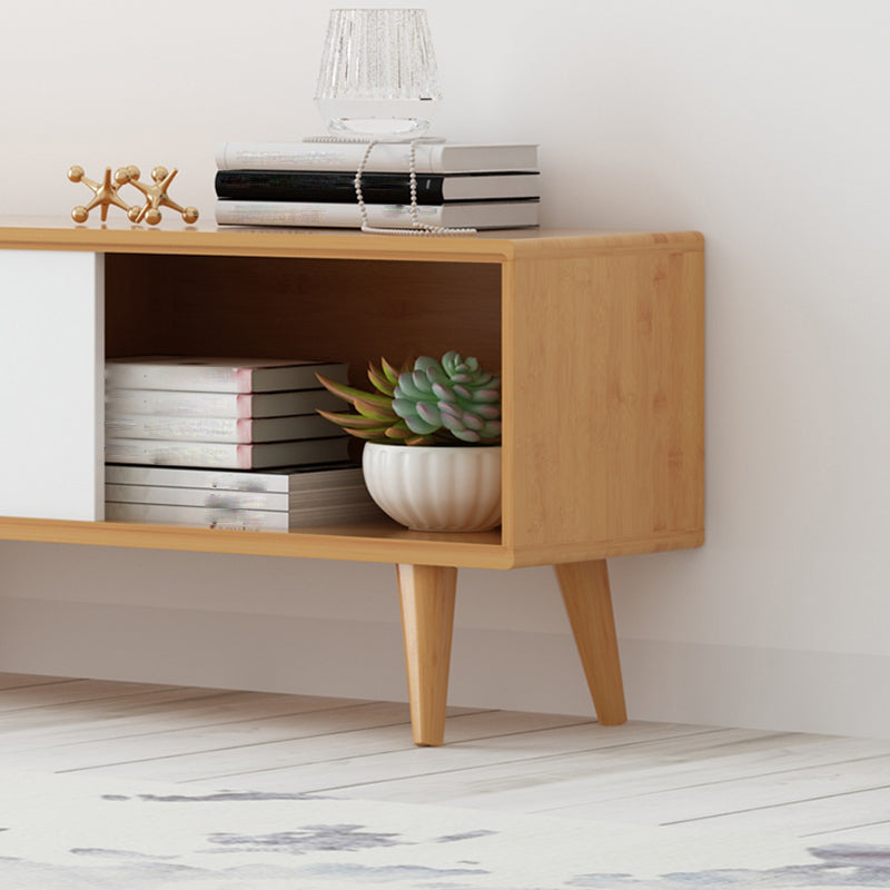 Moderne tv-standaard met 4 poten, massief houten tv-standaardconsole met verschuifbare opbergruimte
