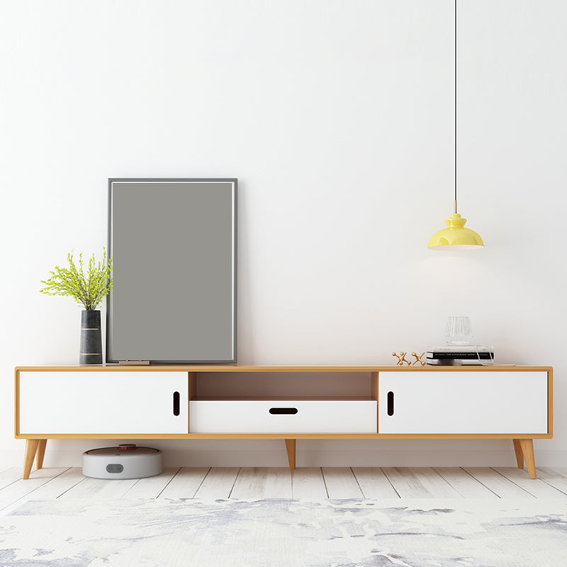 Moderne tv-standaard met 4 poten, massief houten tv-standaardconsole met verschuifbare opbergruimte