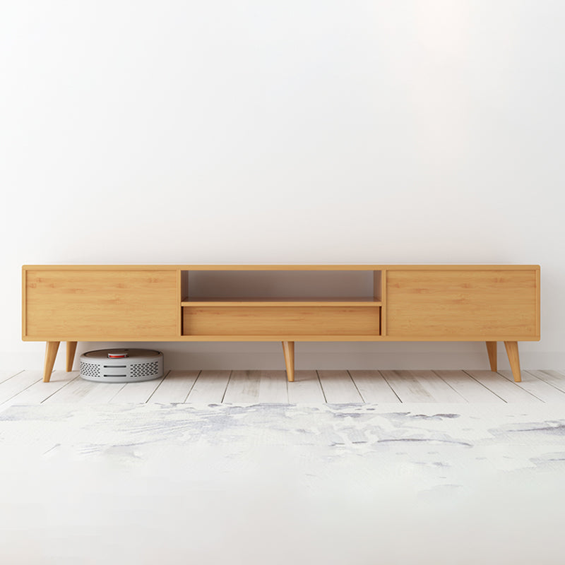 Moderne tv-standaard met 4 poten, massief houten tv-standaardconsole met verschuifbare opbergruimte