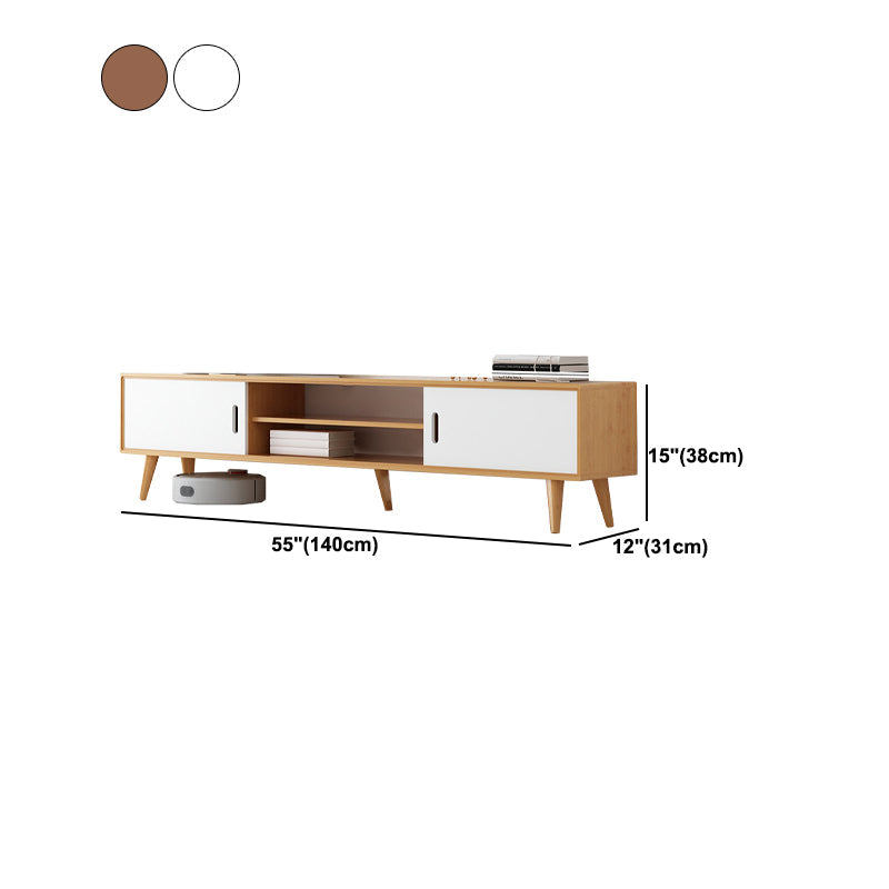 Moderne tv-standaard met 4 poten, massief houten tv-standaardconsole met verschuifbare opbergruimte