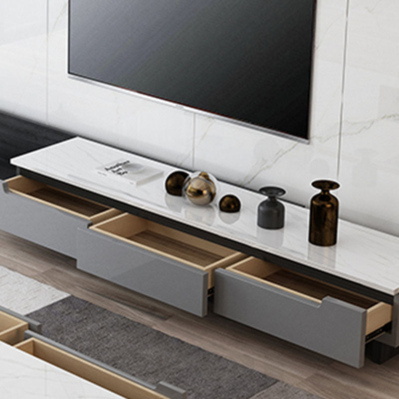TV-Ständer im zeitgenössischen Stil, graue TV-Konsole mit Schubladen für das Wohnzimmer