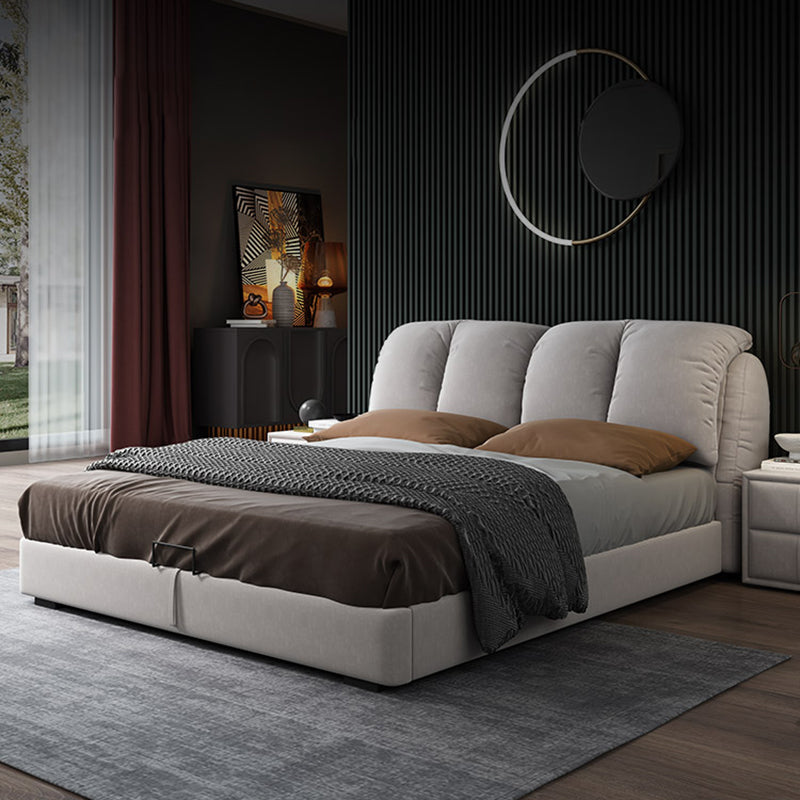 Letto a pannello in legno scandinavo con testiera rettangolare in pelle finta