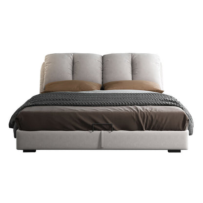 Letto a pannello in legno scandinavo con testiera rettangolare in pelle finta