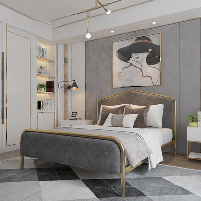 Metallpolsterbett mit Camelback Kopfteil Low Profile Bett