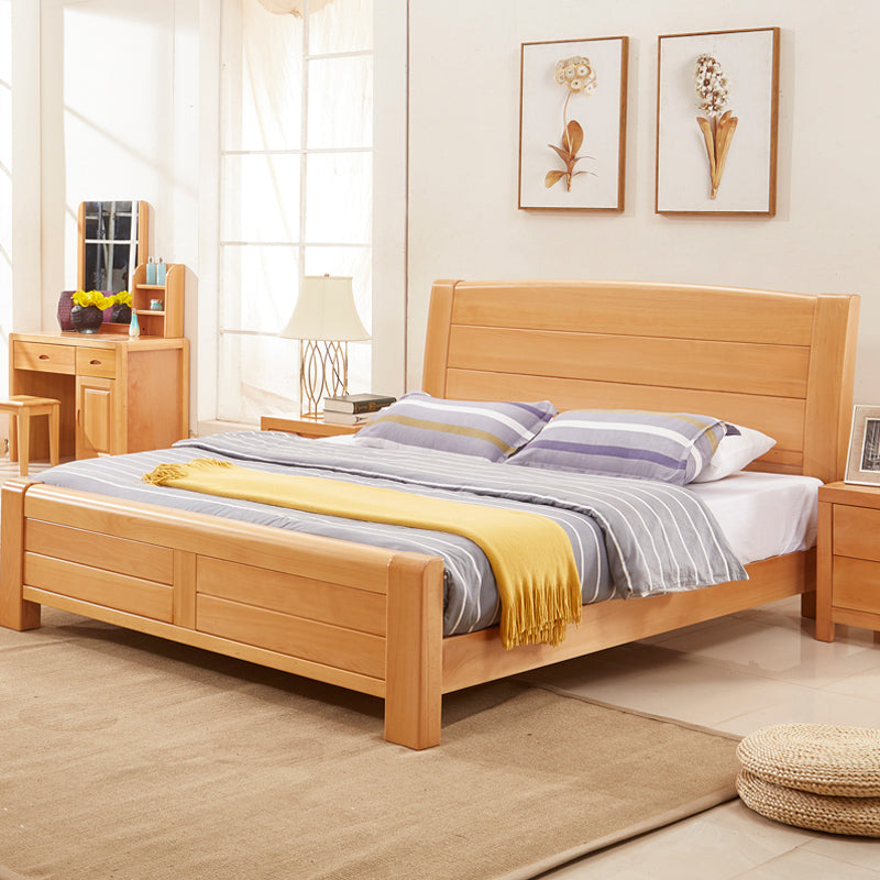 Scandinavian Beech Wood Bed with Legs and Sleigh Headboard in Natural Clearhalo 'Bedroom Furniture' 'Beds' 'furn' 'furn_beds' 'Furniture' 5535054
