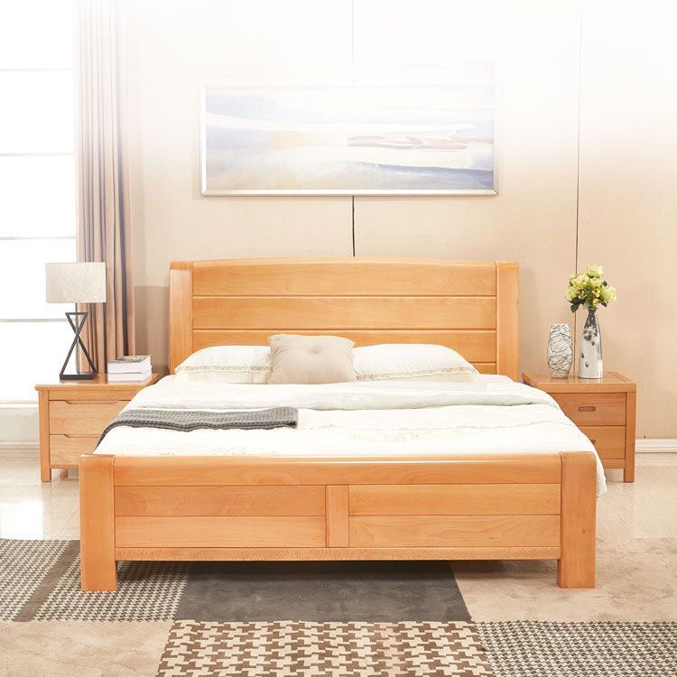 Scandinavian Beech Wood Bed with Legs and Sleigh Headboard in Natural Clearhalo 'Bedroom Furniture' 'Beds' 'furn' 'furn_beds' 'Furniture' 5535055