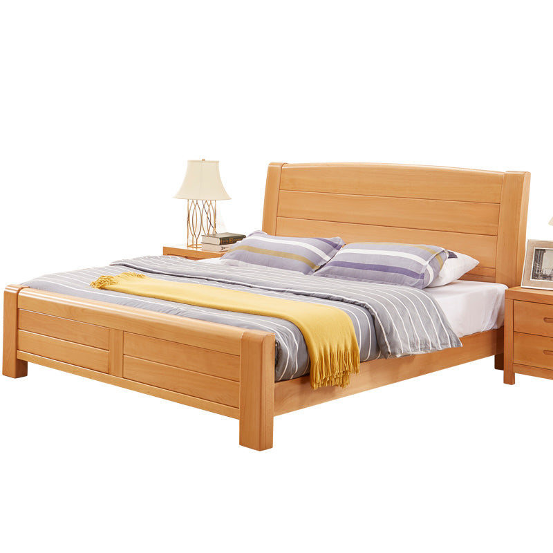 Scandinavian Beech Wood Bed with Legs and Sleigh Headboard in Natural Clearhalo 'Bedroom Furniture' 'Beds' 'furn' 'furn_beds' 'Furniture' 5535058