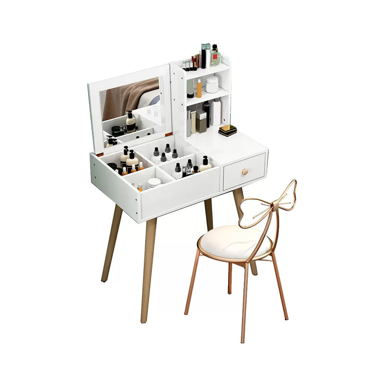 Modern Wood Flip-top Vanity Set 29.53" H Vanity Desk in White Makeup Vanity & Stools 24"L x 16"W x 30"H Gold Clearhalo 'Bedroom Furniture' 'furn' 'furn_makeup_vanities' 'Furniture' 'Makeup Vanities' 'makeup_vanities' 5535537