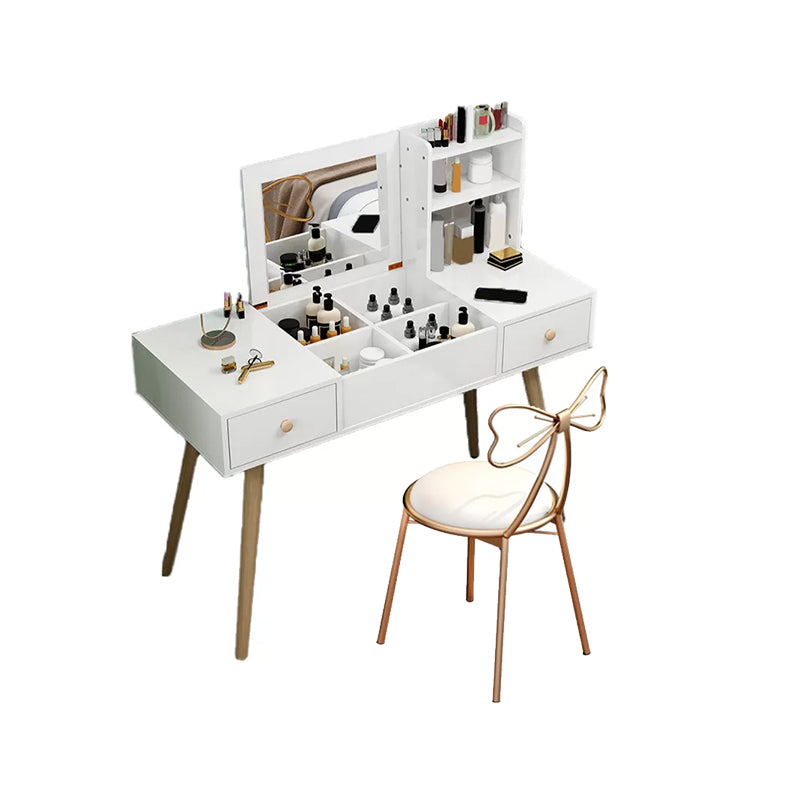 Modern Wood Flip-top Vanity Set 29.53" H Vanity Desk in White Makeup Vanity & Stools 39.4"L x 15.7"W x 29.5"H Gold Clearhalo 'Bedroom Furniture' 'furn' 'furn_makeup_vanities' 'Furniture' 'Makeup Vanities' 'makeup_vanities' 5535541