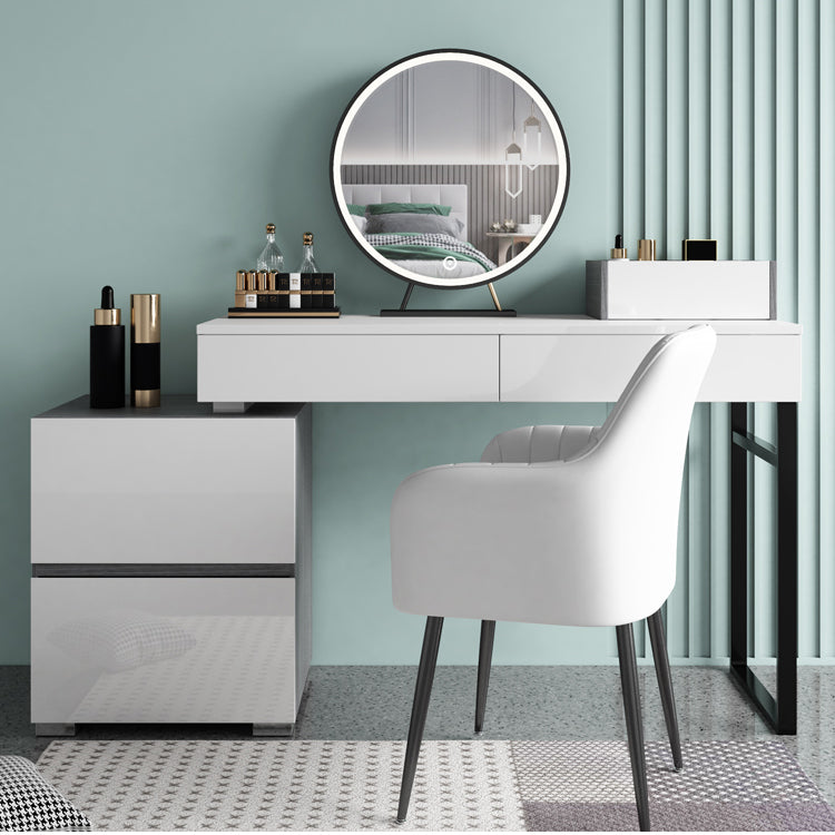 Moderno 4 cassetti da toeletta da toeletta da toeletta 28,94 "h bianco con sgabello