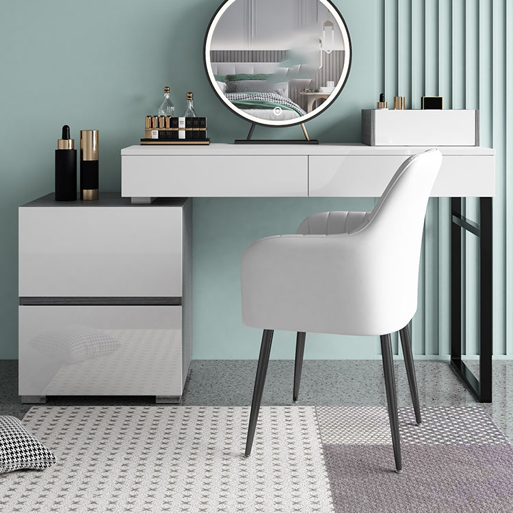 Moderno 4 cassetti da toeletta da toeletta da toeletta 28,94 "h bianco con sgabello