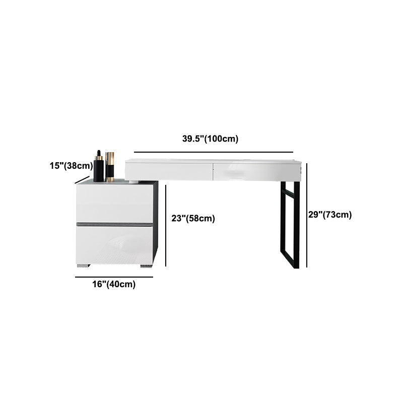 Moderno 4 cassetti da toeletta da toeletta da toeletta 28,94 "h bianco con sgabello