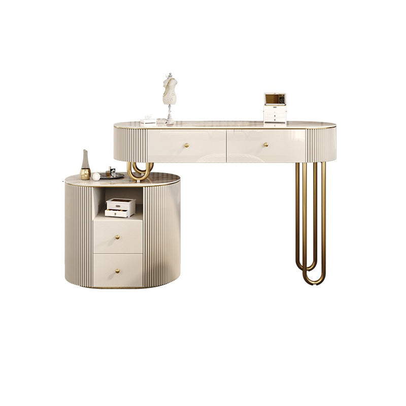 Beige Vanity Dressing Table Set Glossy Finish Dresser with Wood Drawers