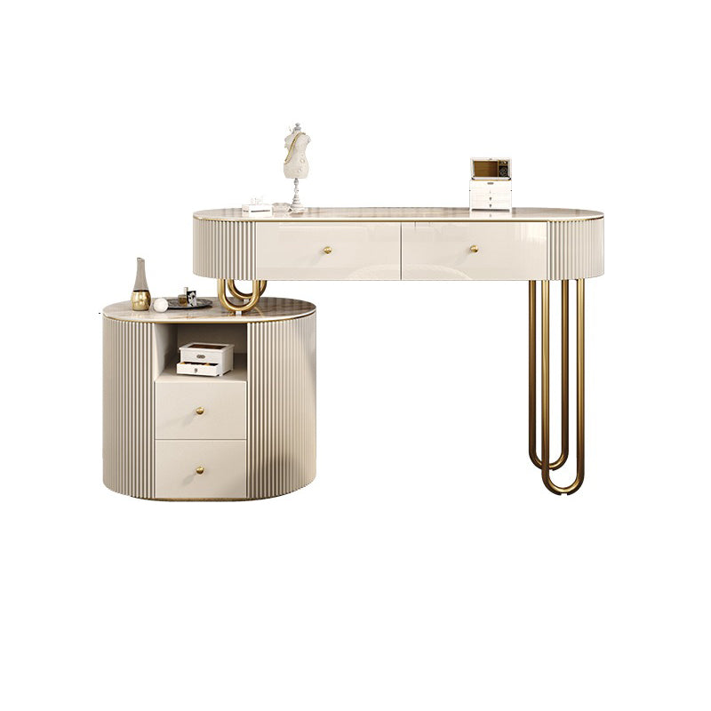 Beige Vanity Dressing Table Set Glossy Finish Dresser with Wood Drawers