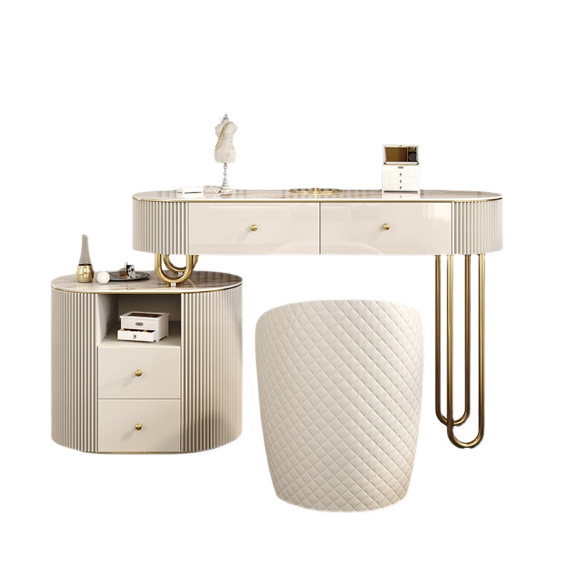 Beige Vanity Dressing Table Set Glossy Finish Dresser with Wood Drawers
