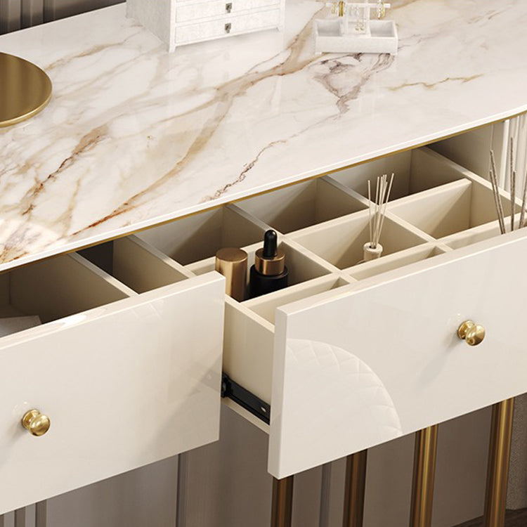 Beige Vanity Dressing Table Set Glossy Finish Dresser with Wood Drawers