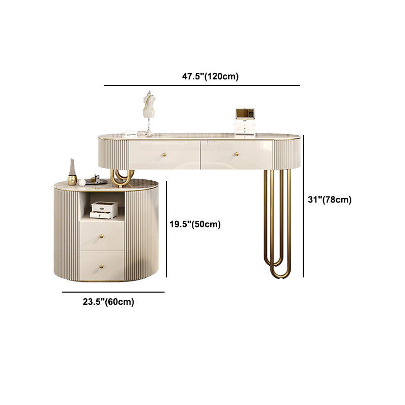 Beige Vanity Dressing Table Set Glossy Finish Dresser with Wood Drawers