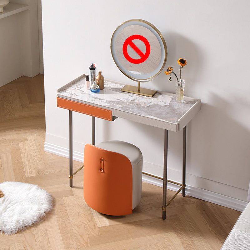 1 Drawer Glam Makeup Vanity Set Solid Wood Dressing Table with Slate Top