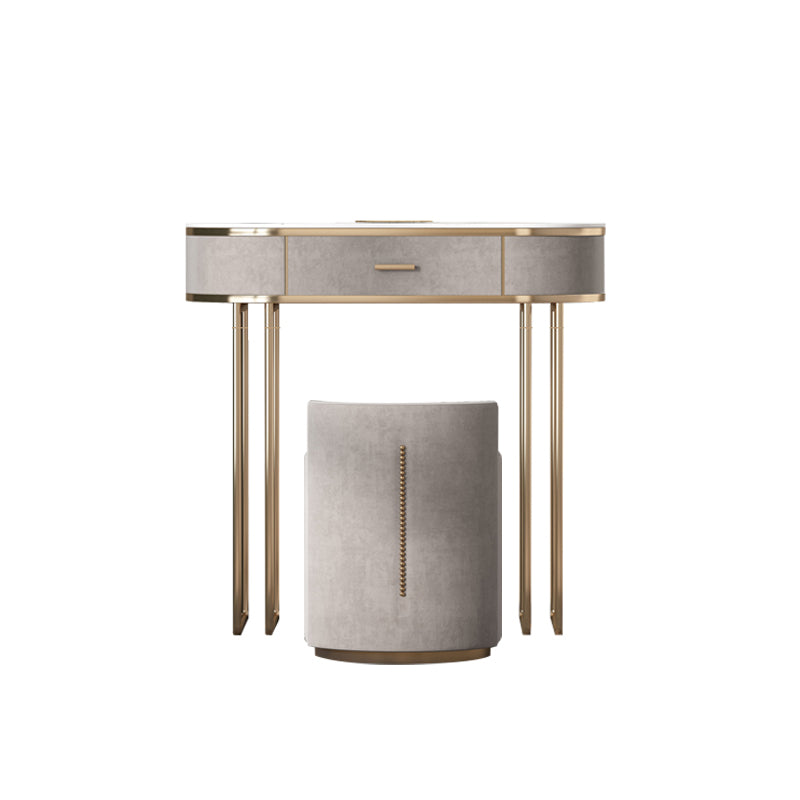 Glam Wood Vanity Dressing Table Gray Vanity Makeup Table Set with Drawer Makeup Vanity & Stools 31"L x 18"W x 30"H 1 Clearhalo 'Bedroom Furniture' 'furn' 'furn_makeup_vanities' 'Furniture' 'Makeup Vanities' 'makeup_vanities' 5535626