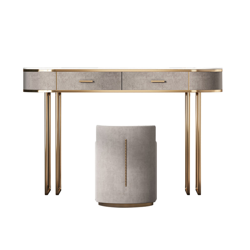 Glam Wood Vanity Dressing Table Gray Vanity Makeup Table Set with Drawer Makeup Vanity & Stools 39"L x 18"W x 30"H 2 Clearhalo 'Bedroom Furniture' 'furn' 'furn_makeup_vanities' 'Furniture' 'Makeup Vanities' 'makeup_vanities' 5535629