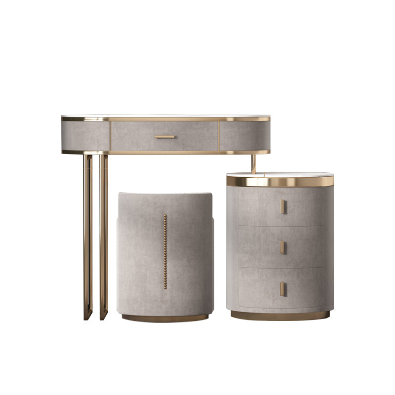 Glam Wood Vanity Dressing Table Gray Vanity Makeup Table Set with Drawer Makeup Vanity & Stools 31"L x 18"W x 30"H 4 Clearhalo 'Bedroom Furniture' 'furn' 'furn_makeup_vanities' 'Furniture' 'Makeup Vanities' 'makeup_vanities' 5535638