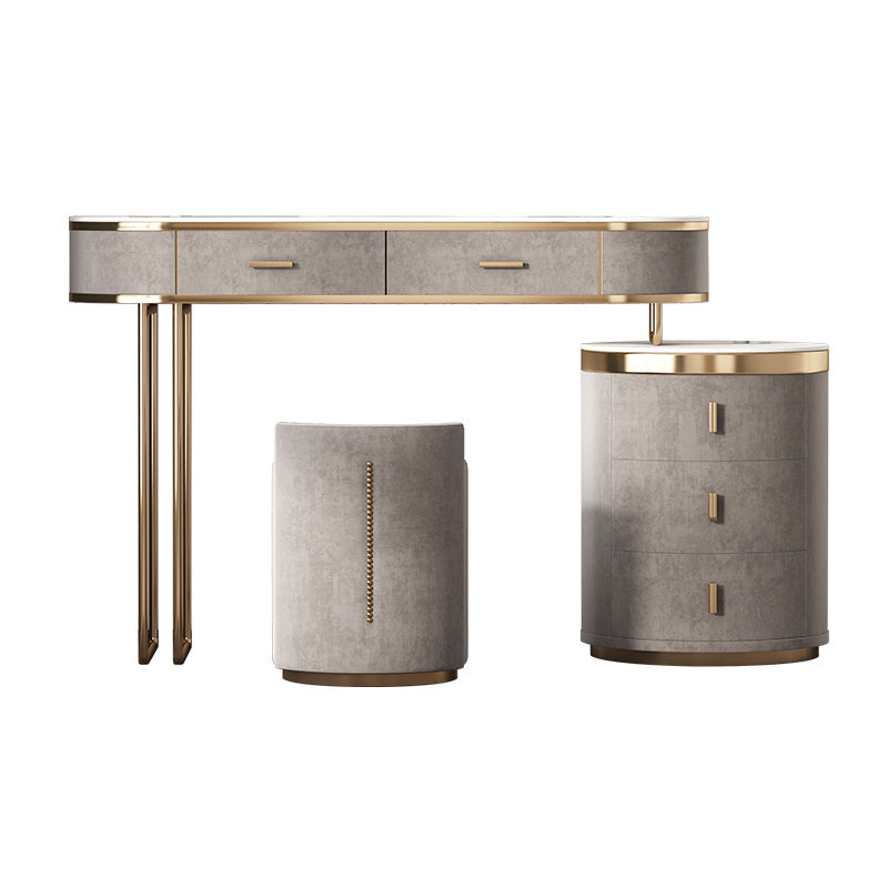 Glam Wood Vanity Dressing Table Gray Vanity Makeup Table Set with Drawer Makeup Vanity & Stools 39"L x 18"W x 30"H 5 Clearhalo 'Bedroom Furniture' 'furn' 'furn_makeup_vanities' 'Furniture' 'Makeup Vanities' 'makeup_vanities' 5535639