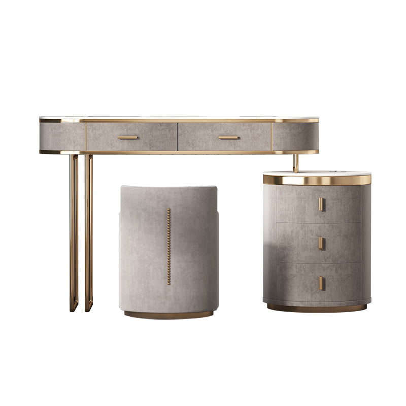 Glam Wood Vanity Dressing Table Gray Vanity Makeup Table Set with Drawer Makeup Vanity & Stools 47"L x 18"W x 30"H 5 Clearhalo 'Bedroom Furniture' 'furn' 'furn_makeup_vanities' 'Furniture' 'Makeup Vanities' 'makeup_vanities' 5535640