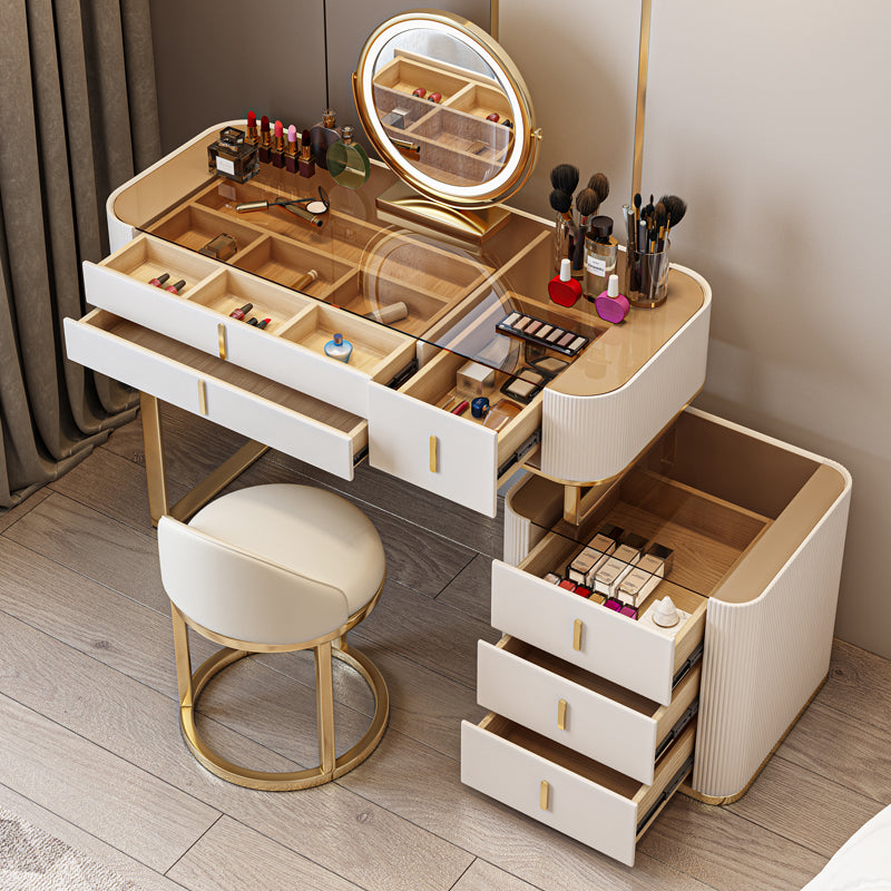 Glam Wooden Makeup Vanity Desk 6 Drawer Beige Dressing Table