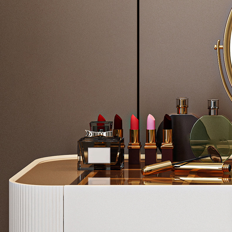 Glam Wooden Makeup Vanity Desk 6 Drawer Beige Dressing Table