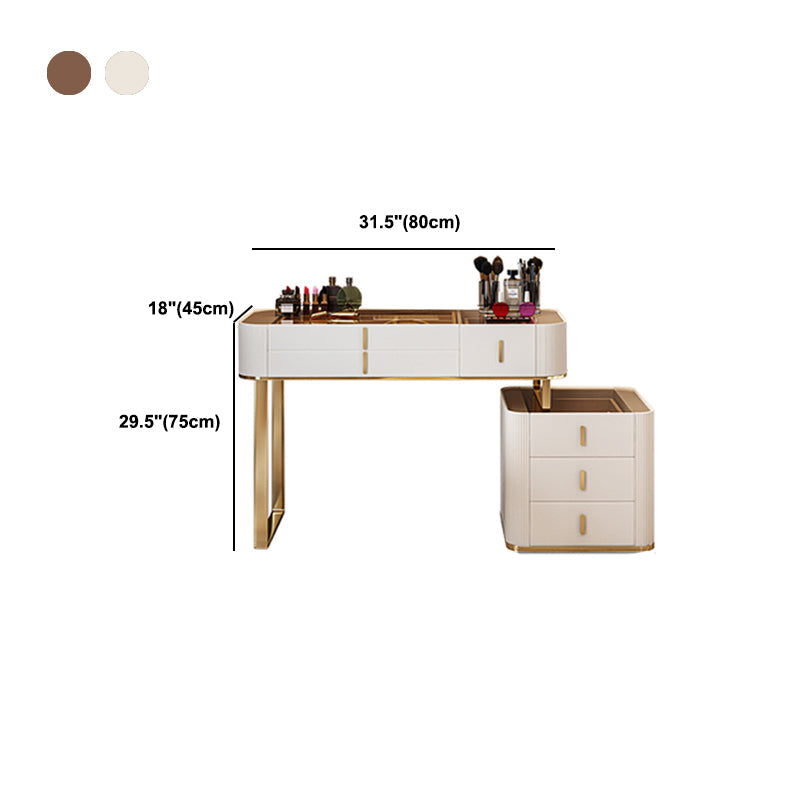 Glam Wooden Makeup Vanity Desk 6 Drawer Beige Dressing Table