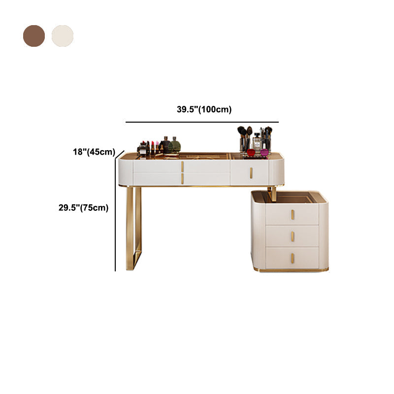 Glam Wooden Makeup Vanity Desk 6 Drawer Beige Dressing Table